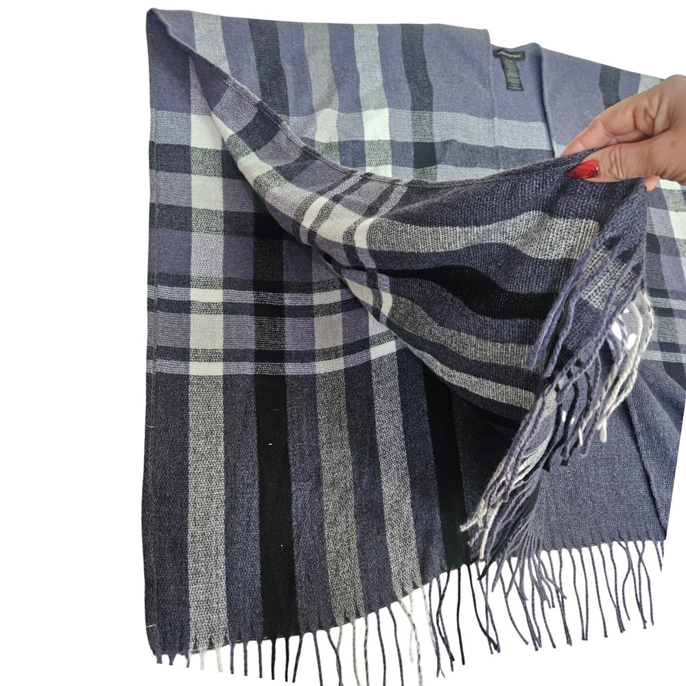 Banana‎ Republic Plaid Fringe Poncho Wrap One Size Wool Cashmere Blend Tartan - Picture 5 of 8